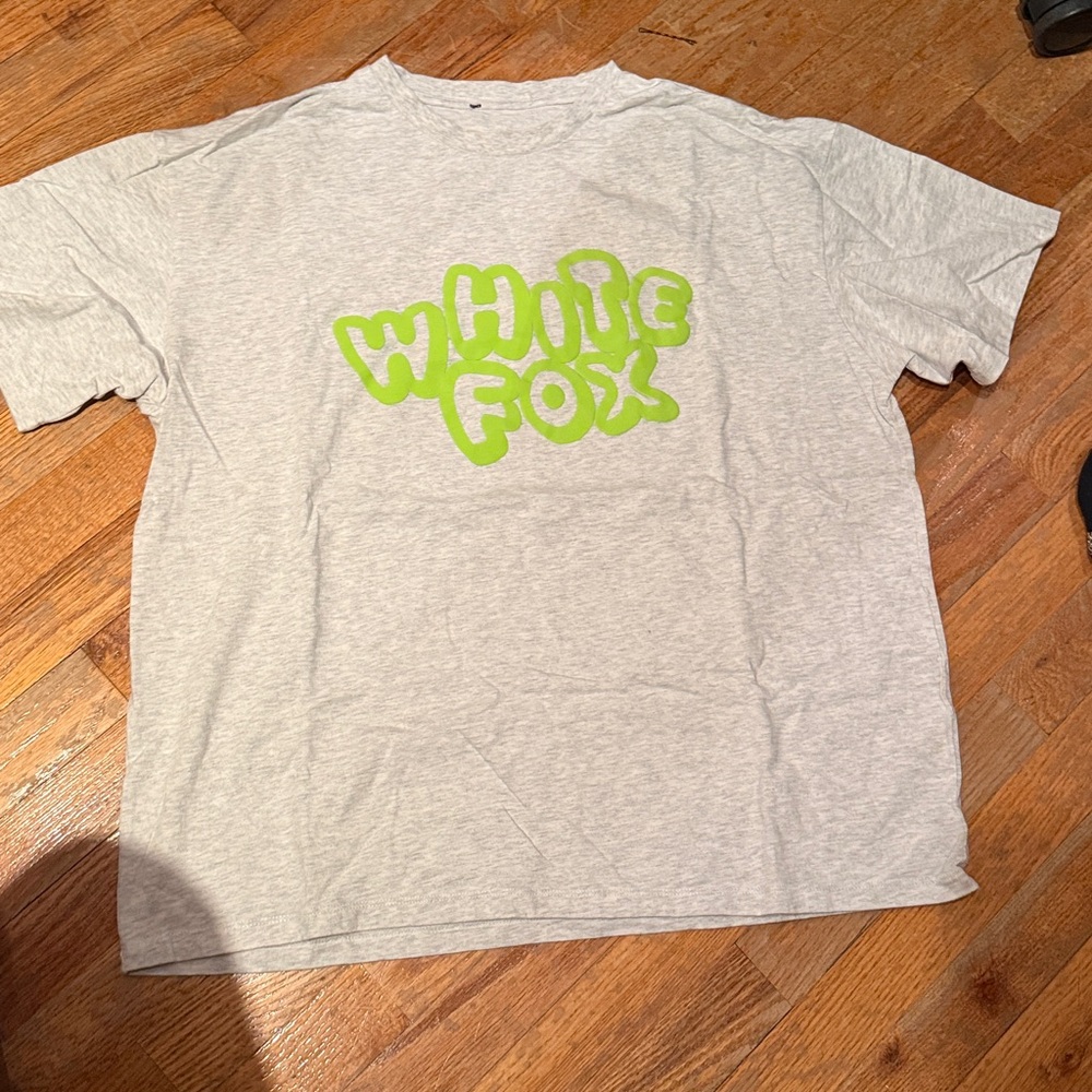 White Fox Boutique Gray Tee with Green Logo